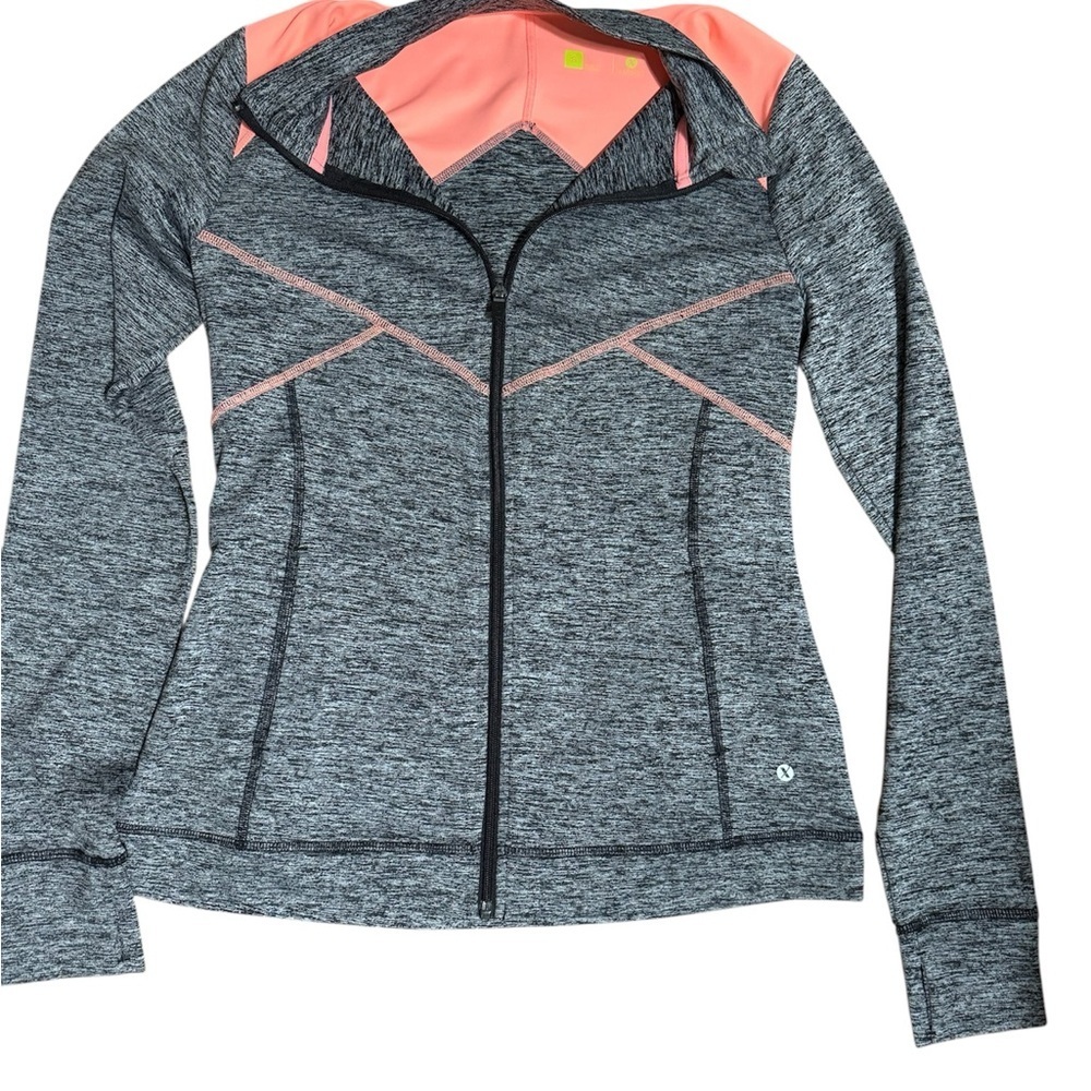 Xersion Heather Gray and Coral Hoodie